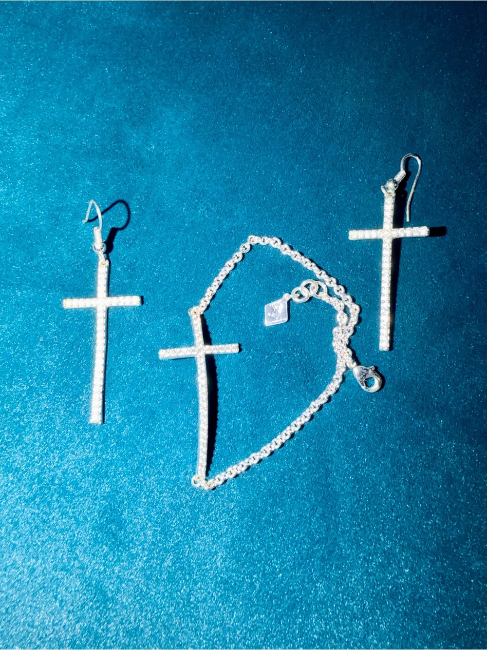 Montana Silversmiths Cross Earrings & Bracelet Set - Sparkling Crystal Accents